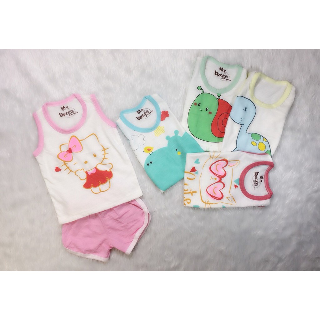 Combo 5 bộ ba lỗ quần đùi bé trai gái 6-17kg. Chất liệu cotton vải sược thoáng mát, mềm mịn  - Tomchuakids