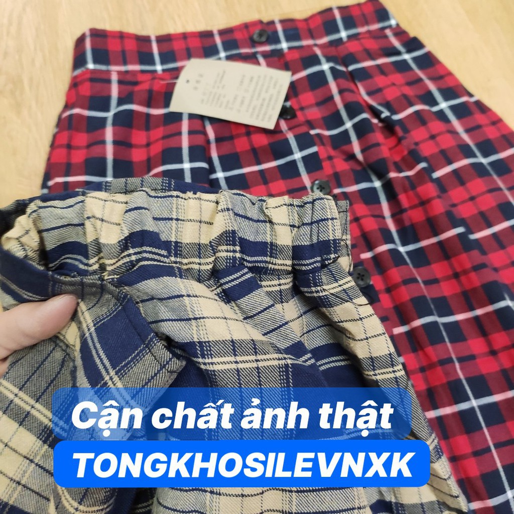 CHÂN VÁY KẺ CARO CHỮ A PHỐI CÚC DÁNG DÀI KẺ XANH - KẺ ĐỎ HÀN QUỐC - Hot 2020 | BigBuy360 - bigbuy360.vn
