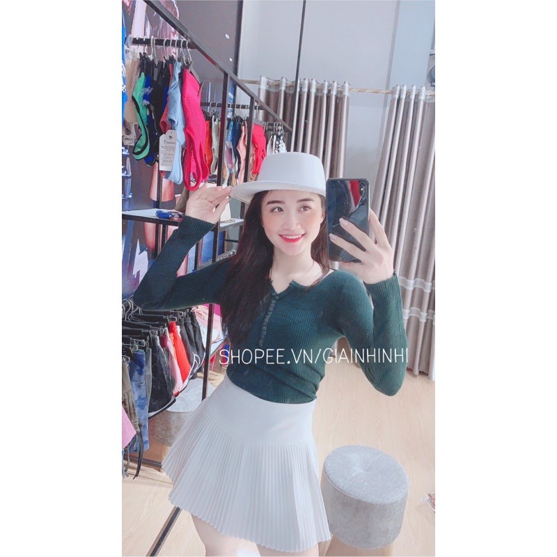 Áo len dài tay cổ cúc dáng ôm, Áo kiểu cúc ngực vải len tăm co giãn AL1354 - NhiNhi Shop | BigBuy360 - bigbuy360.vn