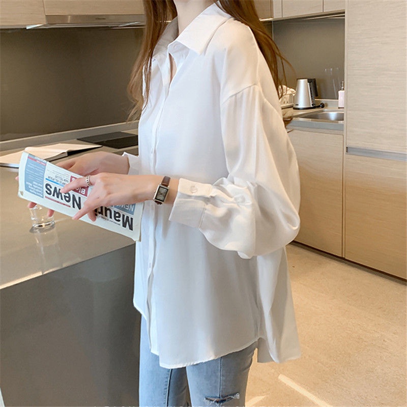 Áo Sơ Mi Trắng Tay Dài Vải Voan Dáng Rộng Kiểu Tay Bồng Hồng Kông Thời Trang Cho Nữ Hàng Loại 1 Chất Đẹp