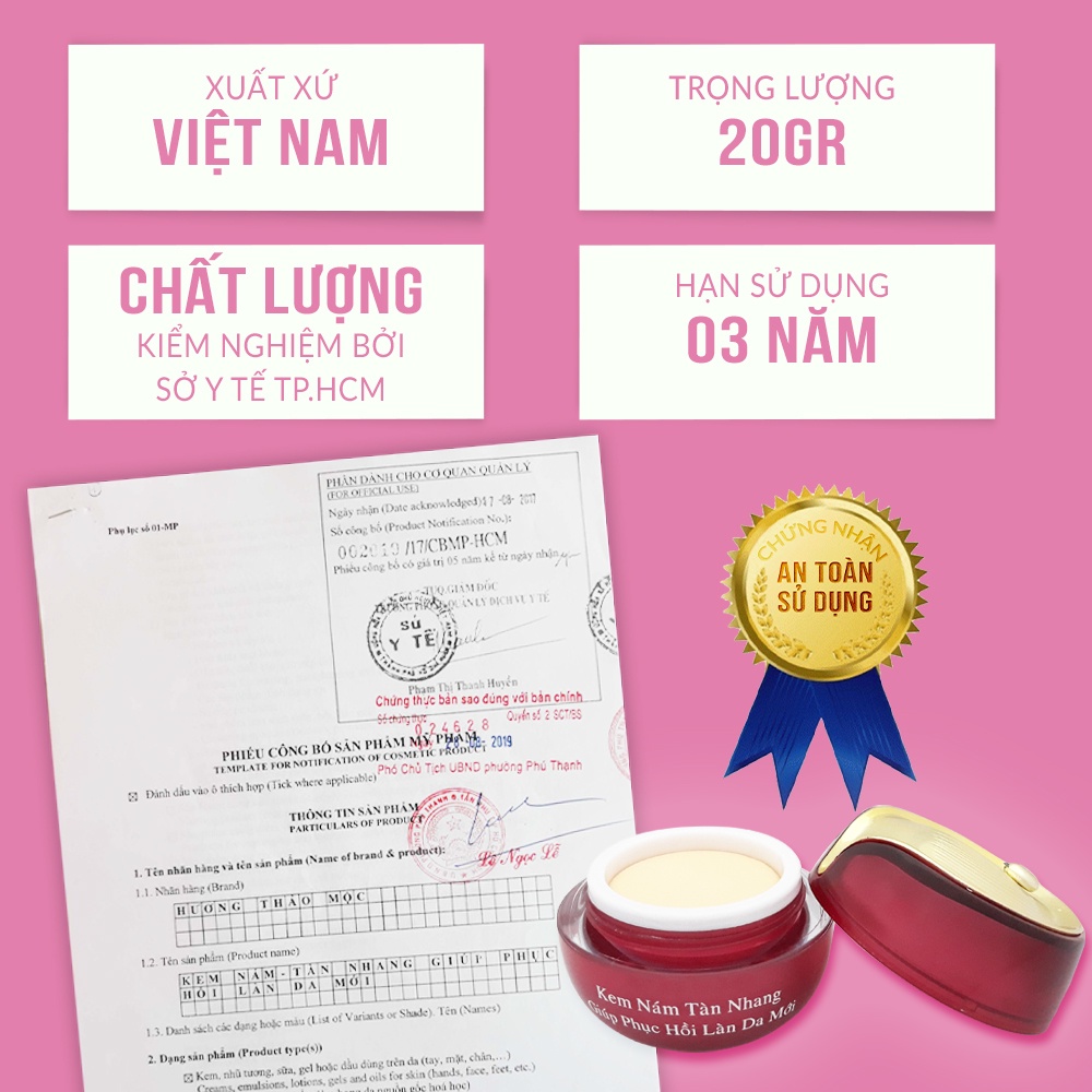 Kem nám tàn nhang giúp phục hồi làn da mới, dưỡng trắng da mặt - Kem Hương Thảo Mộc 20g  - HTM-NAM-20