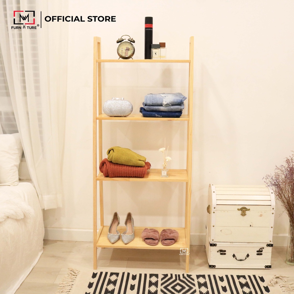 Combo giá treo hình thang và kệ sách đa năng màu gỗ thương hiệu MW FURNITURE