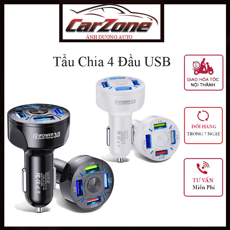 Tẩu Xạc Ô Tô 4 Cổng USB Ver.2 – Xạc Nhanh , An Toàn , Tiện Lợi