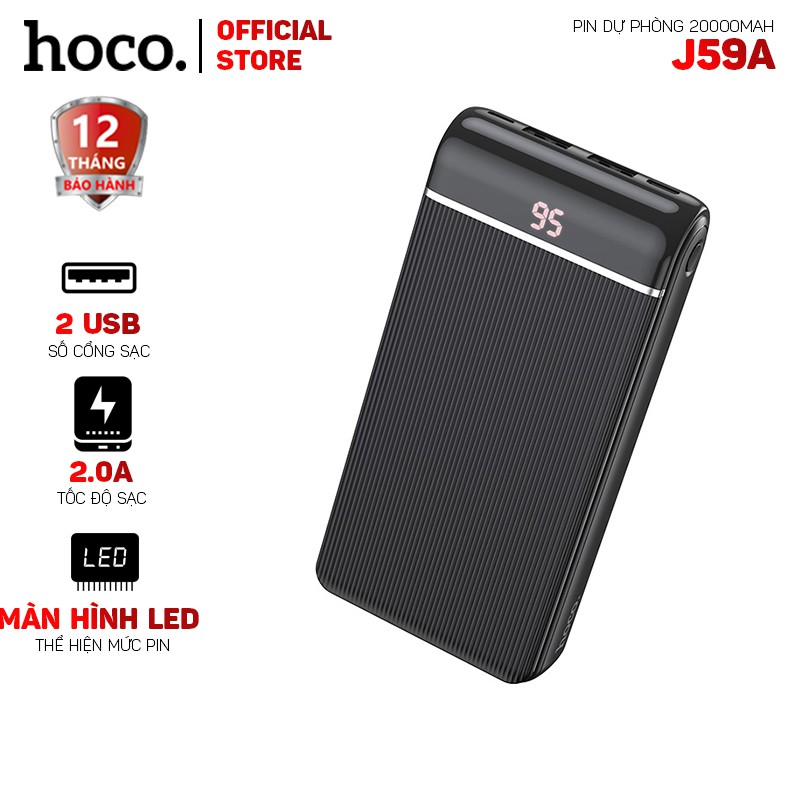 Pin sạc dự phòng Hoco J59A 20000mah 2 cổng USB 2.0A màn hình led