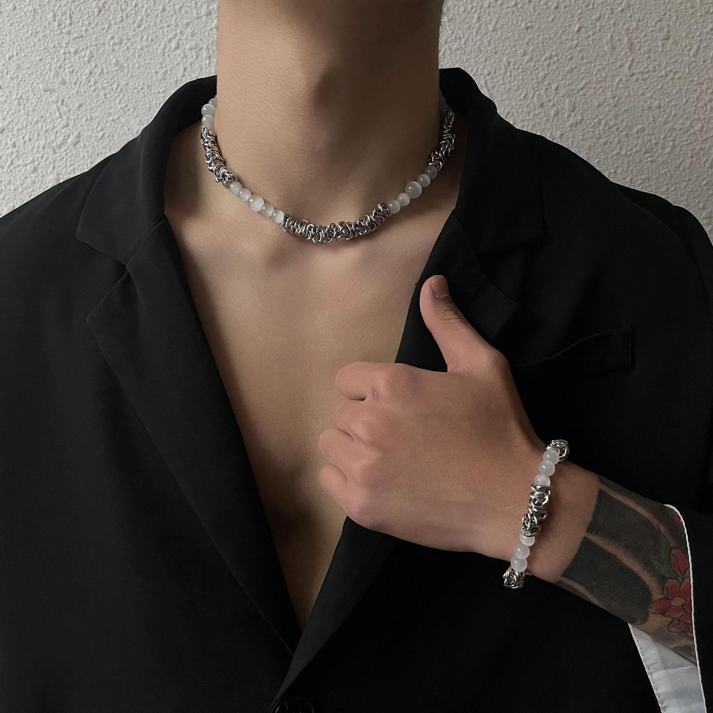 Dây chuyền đơn giản cá tính opal gai nam và nữ unisex thời trang thép chống gỉ không đen
