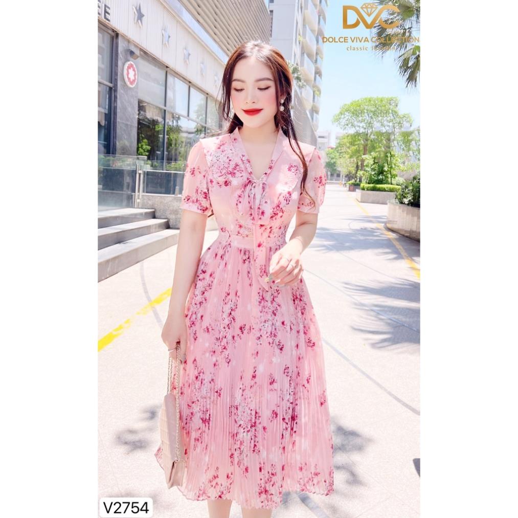 VÁY HOA NHÍ HỒNG CHÂN DẬP LY V2754 - DOLCE VIVA COLLECTION chính hãng