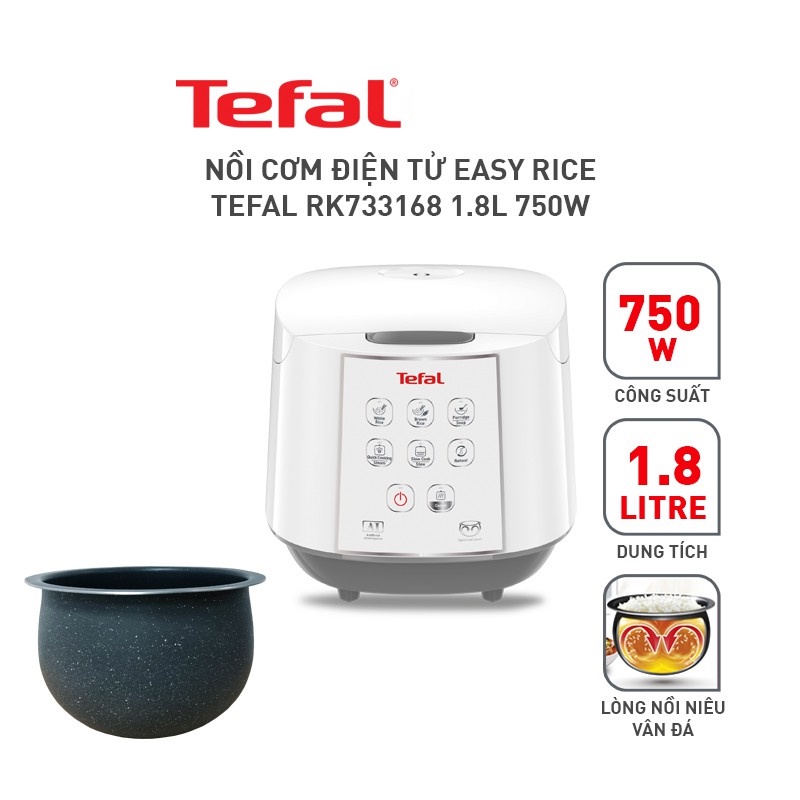 Nồi cơm điện tử Tefal RK733168 lòng nồi niêu vân đá cao cấp, dung tích 1.8L- 750W- hàng chính hãng bảo hành 24 tháng