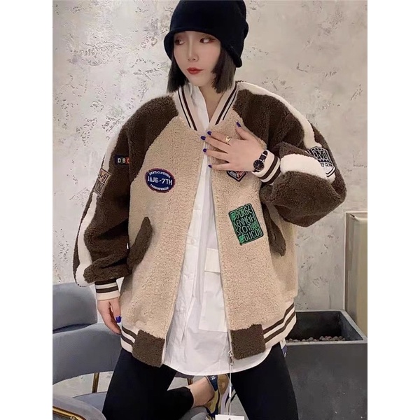 Áo khoác lông cừu dáng bomber thể thao nữ thương hiệu thời trang cao cấp Gucci