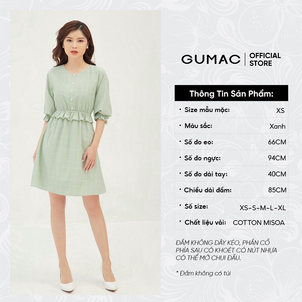 [Mã MABR07062 giảm 8% tối đa 50K đơn từ 249K] Đầm xòe nữ caro eo chun GUMAC màu xanh, đủ size DB373 | BigBuy360 - bigbuy360.vn