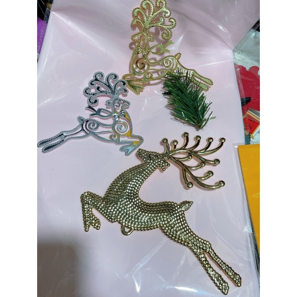 Set 4con tuần lộc,hươu treo cây thông,trang trí vòng nguyệt quế,noel