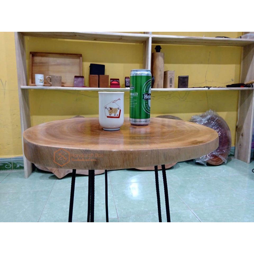 Mặt bàn gỗ nguyên tấm, gỗ xà cừ tự nhiên, đường kính 36-40cm. HandcraftBox