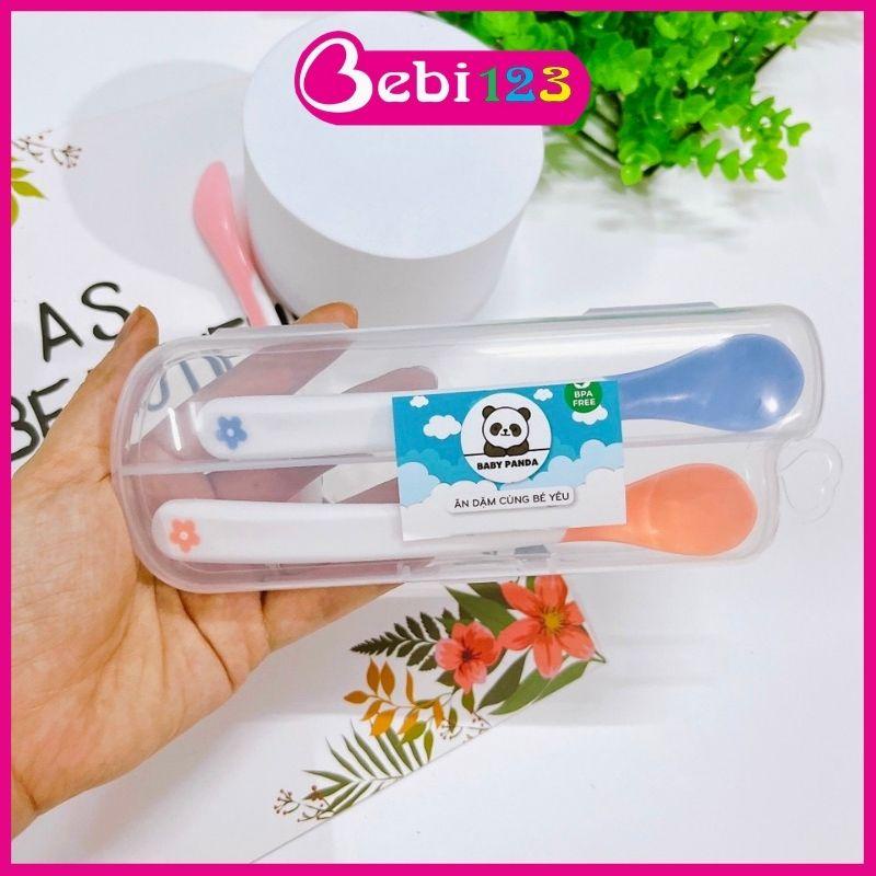 Hộp 2 muỗng, thìa ăn dặm báo nóng Baby Panda cho bé