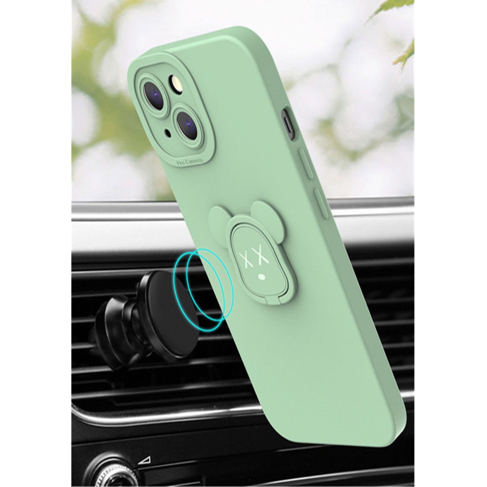 Ốp điện thoại màu trơn có giá đỡ hình đầu gấu cho IPhone 12 13 11 Pro Max X Xs Max Xr 7 8 Plus Zhzj