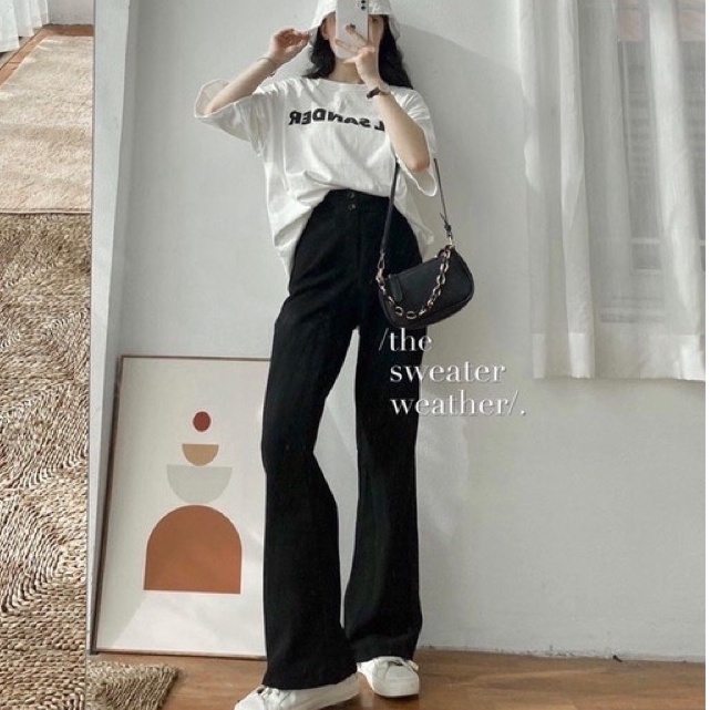 Quần Vải Nữ Ống Loe Cạp Cao 2 Cúc Chất Tuyết Mưa Loại 1 Mặc Tôn Dáng