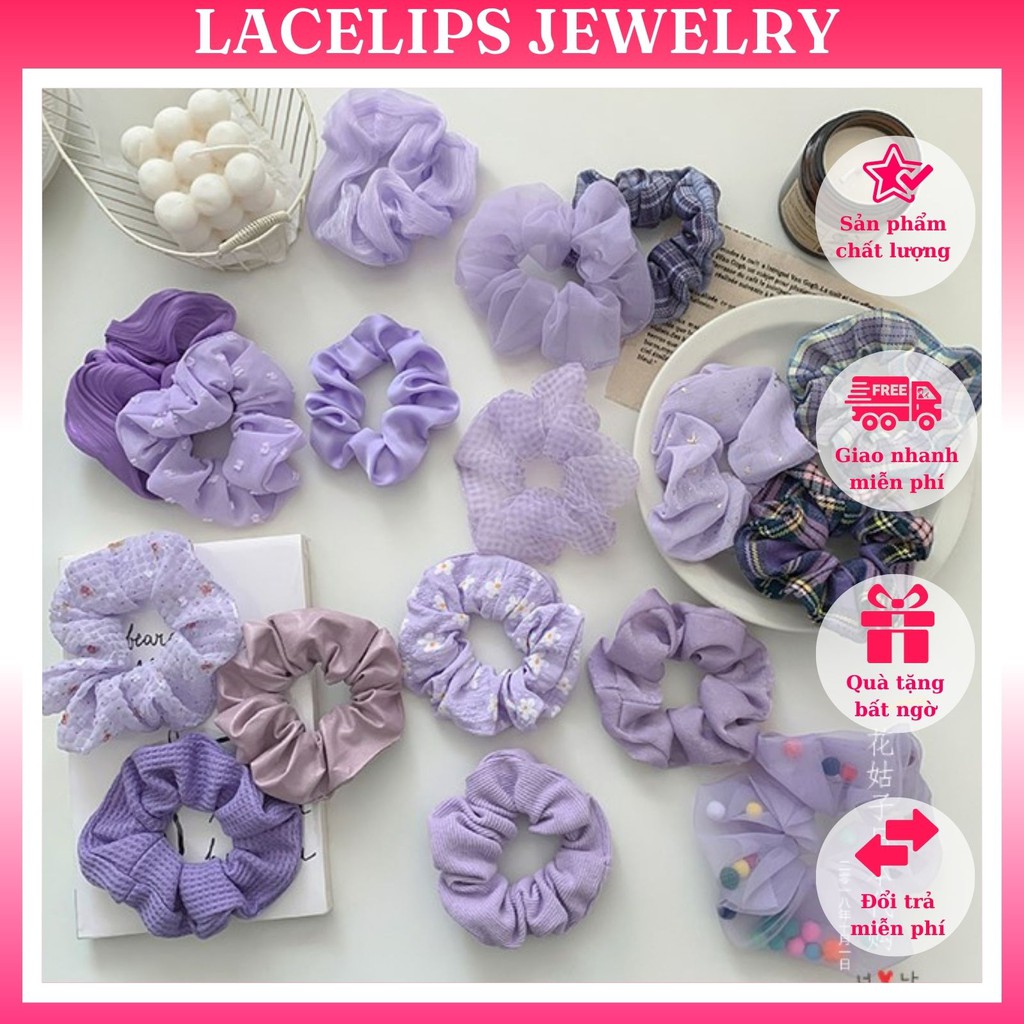 Giao ngẫu nhiên_Dây buộc tóc Scrunchies thời trang phong cách Hàn Quốc style tím ngọt ngào