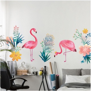 Tranh dán tường 3D Đôi chim hồng hạc [Size 125x55cm]