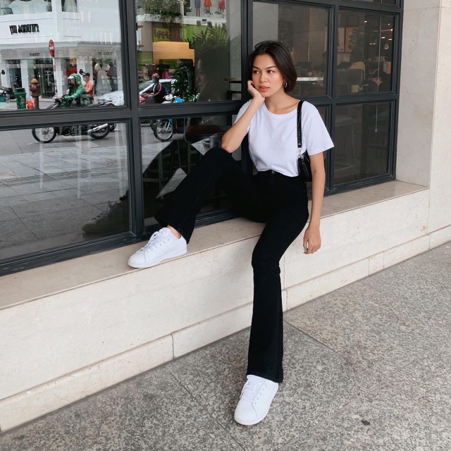 [XẢ KHO - GIÁ SỐC] Quần jeans loe đen dáng dài lưng cao form chuẩn (Híp shop) | BigBuy360 - bigbuy360.vn