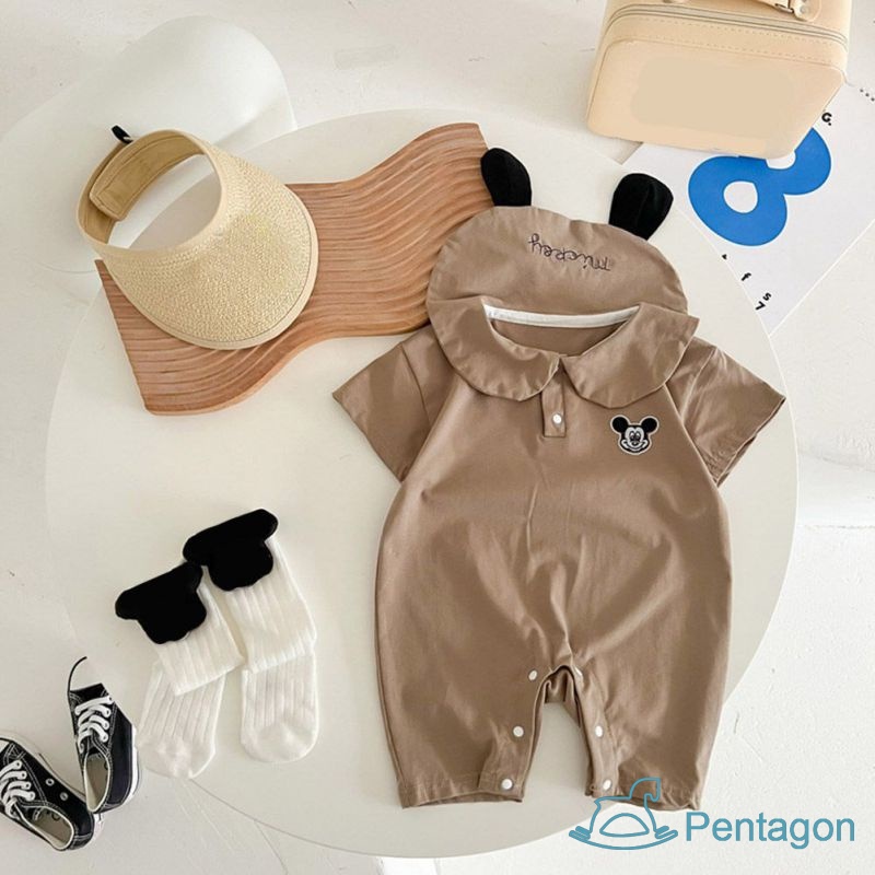 Bộ Áo Liền Quần Ngắn Tay Cổ Thủy Thủ Thêu Họa Tiết Hoạt Hình Cho Bé Trai Và Bé Gái