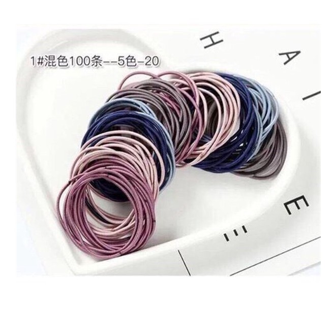 Set 100 chun buộc tóc Hàn Quốc trộn màu