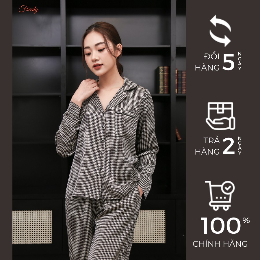 [Mã BMBAU300 giảm 7% đơn 499K] Bộ pijama dài tay lụa họa tiết đen trắng