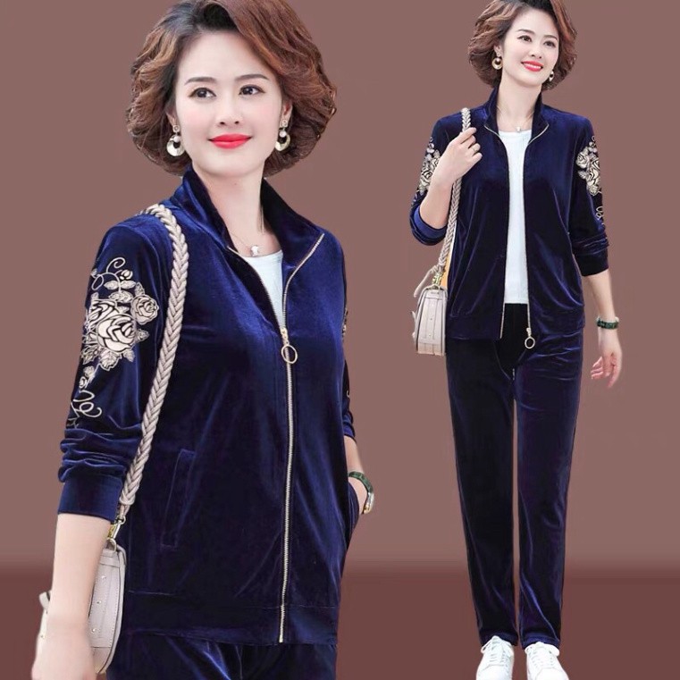 🌈Bộ Quần Áo Nữ Trung Niên Chất Tuyết Nhung Phong Cách Thể Thao Hàng Quảng Châu (Hàng ORDER)