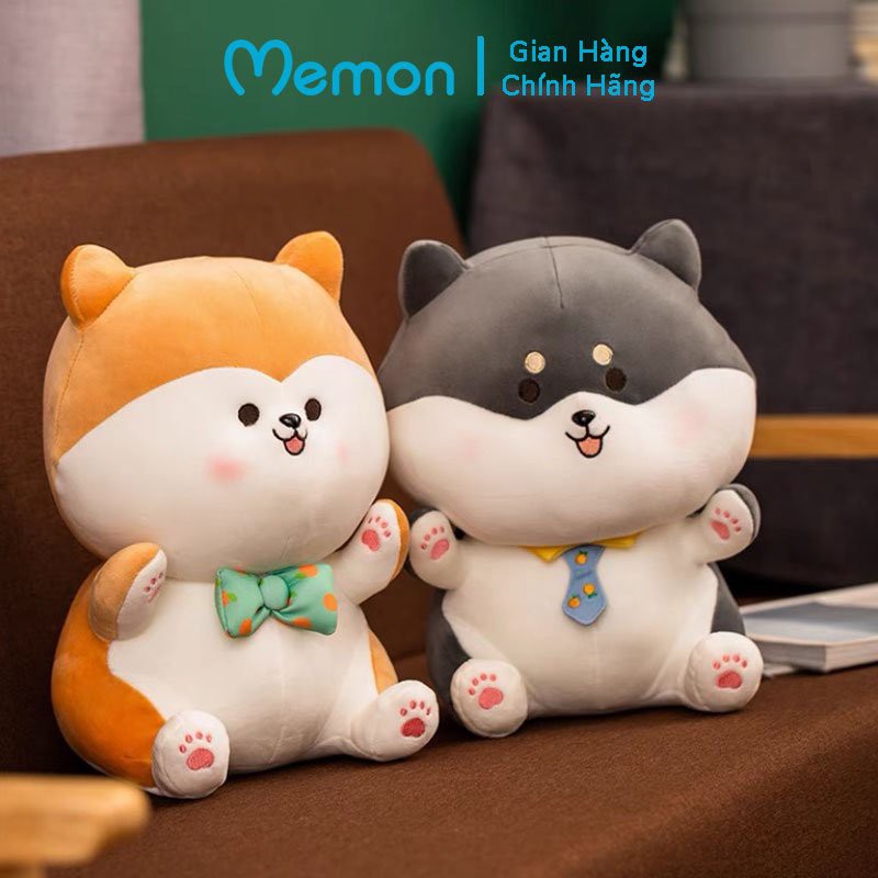 Gấu Bông Shiba Inu Mập Đeo Nơ Cao Cấp Memon