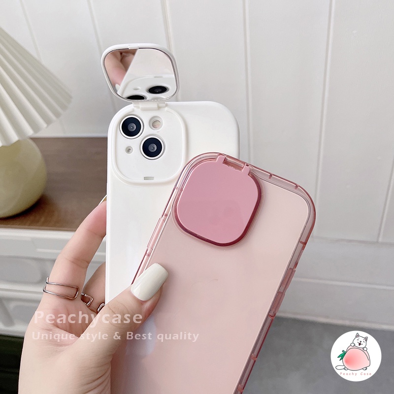 Ốp Điện Thoại TPU Mềm Trong Suốt Màu Trơn Tích Hợp Gương Trang Điểm Cho iPhone 13 12 Pro Max 11 Xr Xs Max X