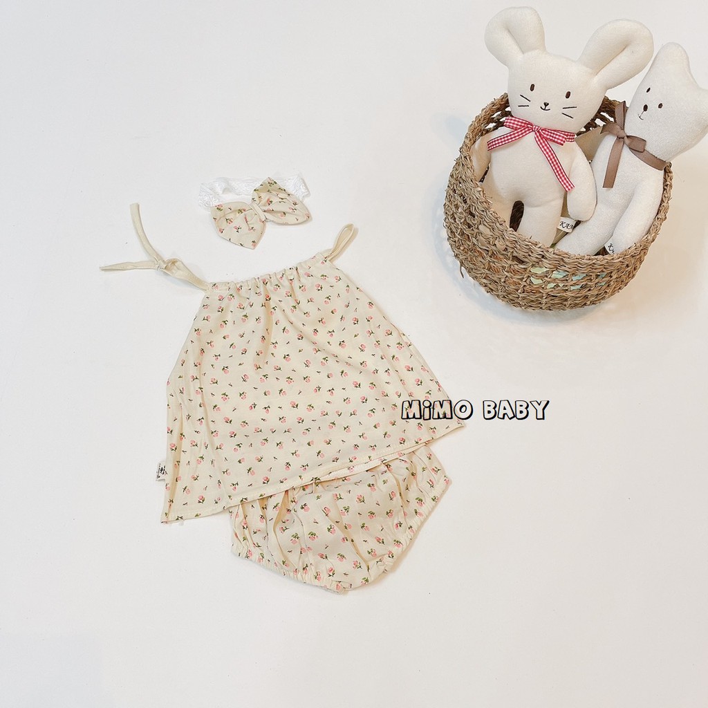 Bộ đũi lạnh kèm băng đô hoa nhí Mimo Baby cho bé gái