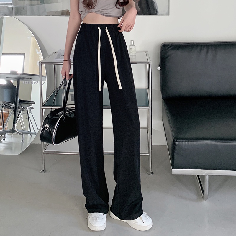 Quần Dài Thể Thao Lưng Cao Ống Rộng Phối Dây Rút Thời Trang Năng Động Cho Nữ