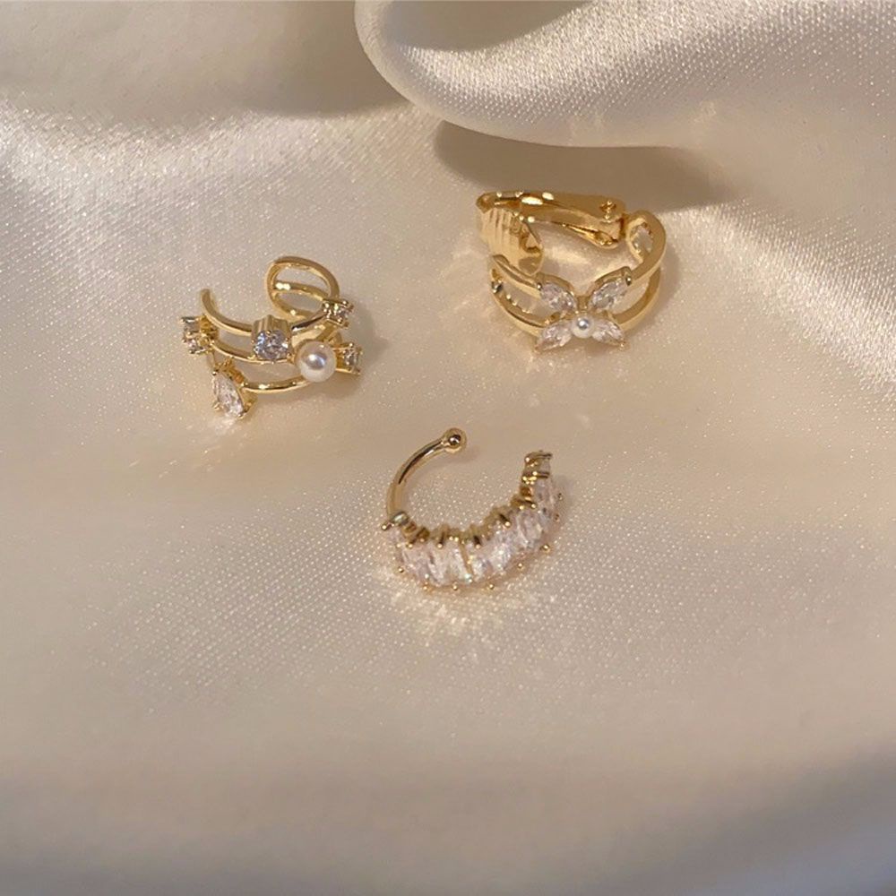 Khuyên Kẹp Vành Tai Đính Đá Zircon / Ngọc Trai Thời Trang Thanh Lịch