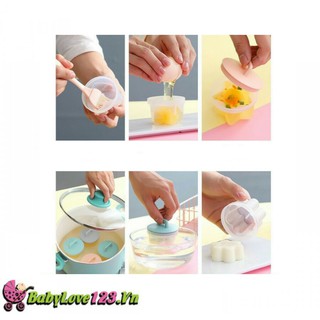 Set 4 khuôn hấp trứng, hấp bánh flan cho bé yêu có kèm chổi