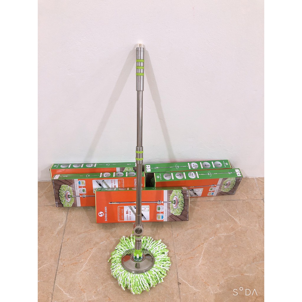 Cây Lau Nhà Inox, Chổi Lau Nhà Xoay 360 Độ Siêu Nhẹ