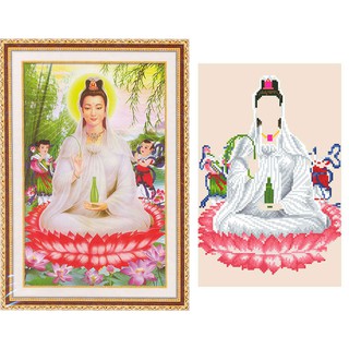 Tranh Đính Đá ABC 3D Quan Âm Ngồi Tòa Sen LG1579 , YN2056 (KHÁCH TỰ ĐÍNH) KT:35X50CM