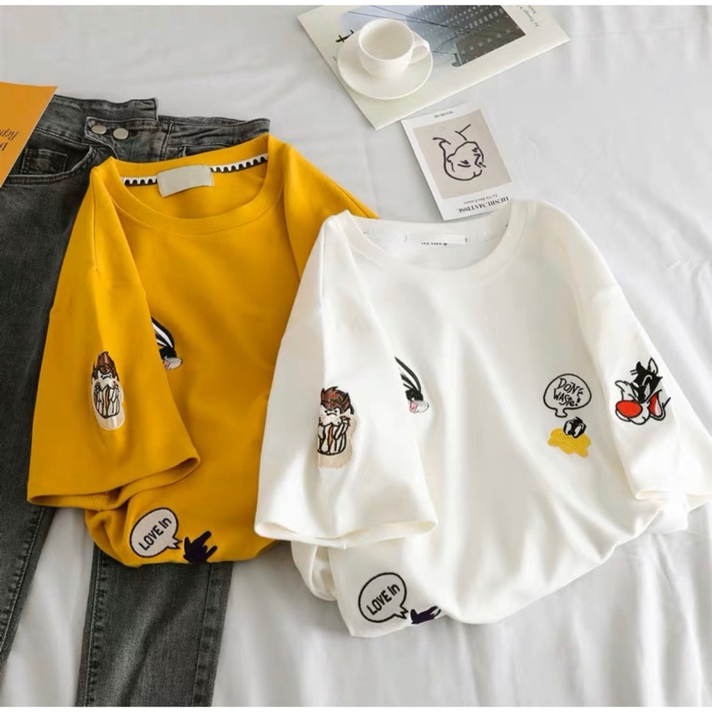 [Big sale] Áo phông tay lỡ siêu cute 3 màu cực đẹp: trắng , vàng , đen  và icon phối lên siuu xịn và hài hòa