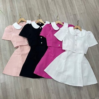 Set đầm 2 dây + khoác cổ sen
