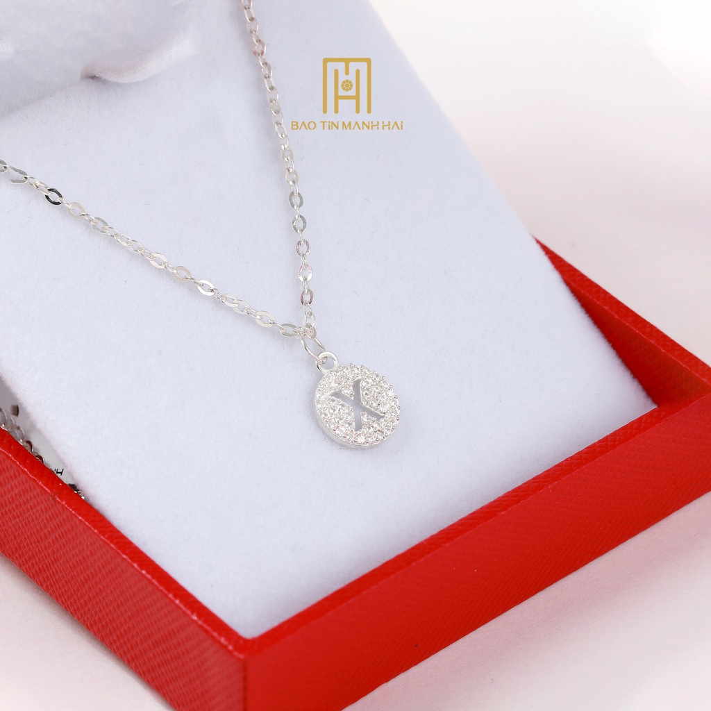 Dây chuyền Bạc ta hình tròn chữ X phong cách Hàn Quốc DB05 Bảo Tín Mạnh Hải
