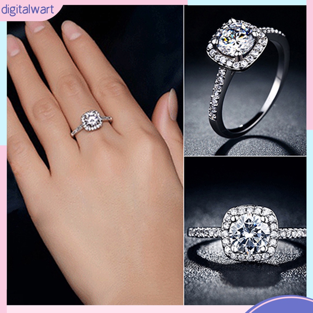 Nhẫn đính hôn mạ vàng trắng 9K đính kim cương nhân tạo