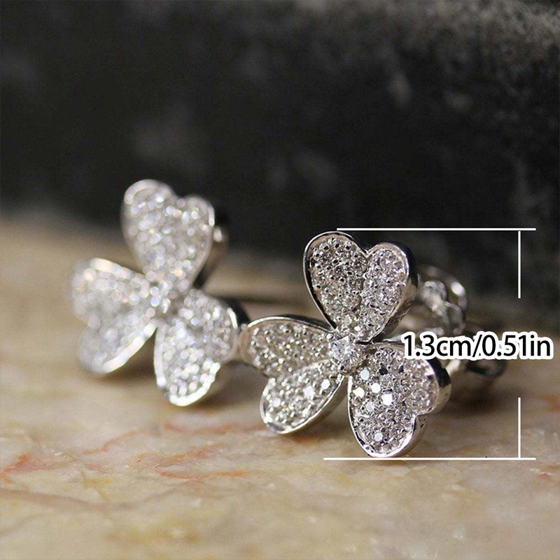 Fancy Bông Tai Đinh Tán Hình Cỏ 3 Lá Đính Kim Cương Toàn Diện Chất Lượng Cao Làm Quà Tặng Kỷ