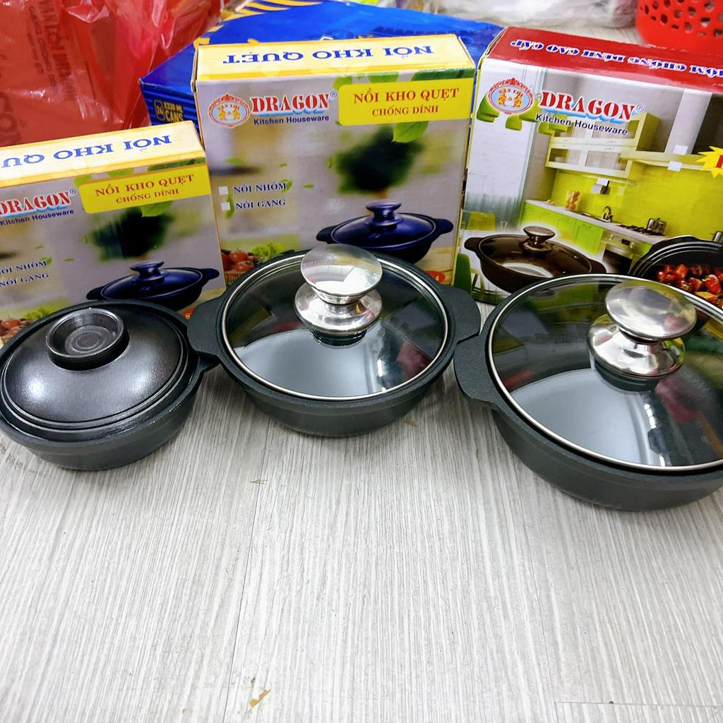 Nồi nhôm đúc chống dính nắp kính kho thịt , kho cá, kho quẹt đủ size dùng được bếp từ tiện dụng