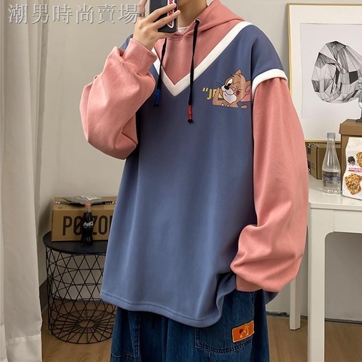 Áo Khoác Hoodie Dáng Rộng Giả Nhiều Lớp Thời Trang Mùa Đông Cho Cặp Đôi