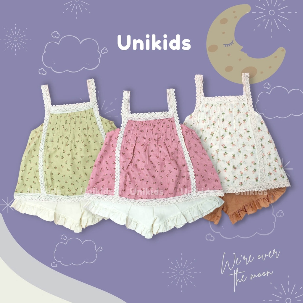 Bộ quần áo bé gái set quần áo bé gái 12 - 22kg bộ 3 lỗ bé gái chất đũi tơ Thái nhẹ mát cho bé năng động cả ngày Unikids