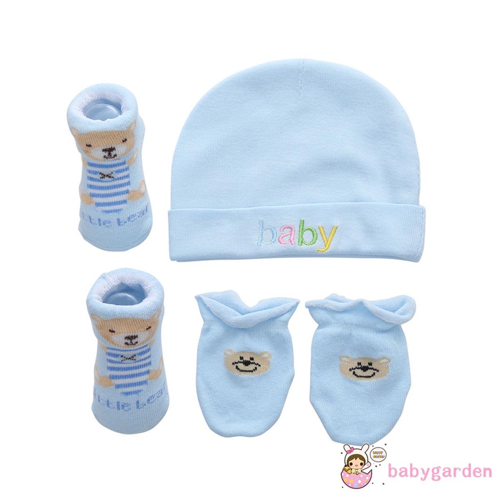 Set Mũ + Găng Tay + Tất Chân Cotton Cho Trẻ Sơ Sinh