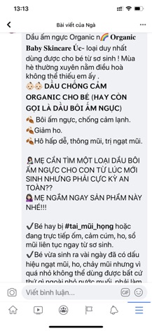 Dầu ấm ngực Organic Mother & baby hàng chính hãng Úc