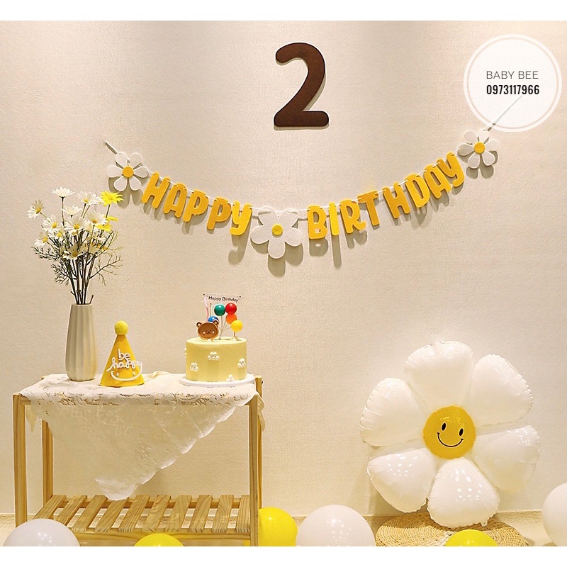 Dây Chữ Sinh Nhật Happy Birthday Hoa Cúc Vải Dạ Phong Cách Hàn Quốc