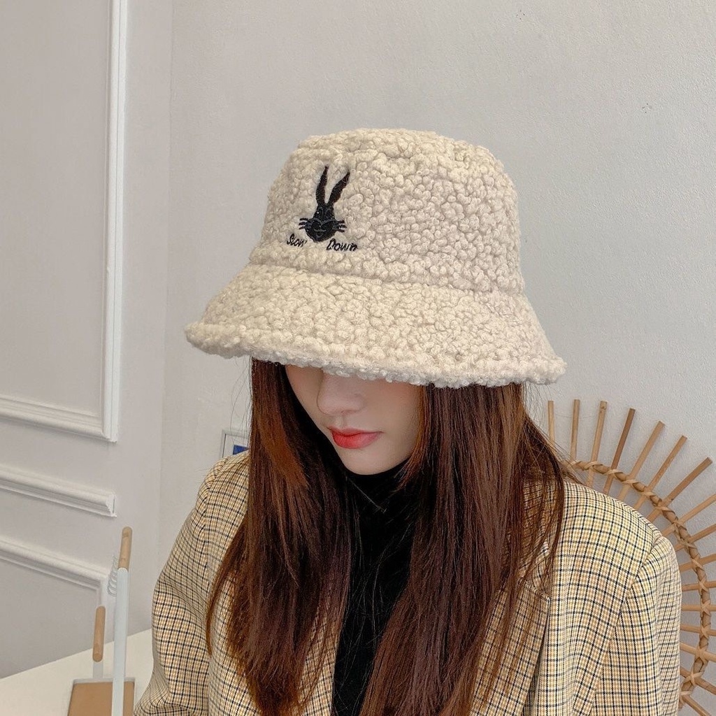 Mũ bucket thời trang KOMI nón tai bèo lông cừu vành rộng unisex thu đông hàn quốc
