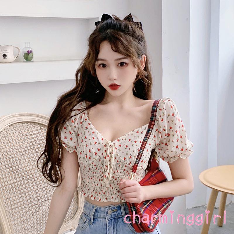 Áo Thun Nữ Tay Ngắn Cổ Chữ V In Hoa Thời Trang