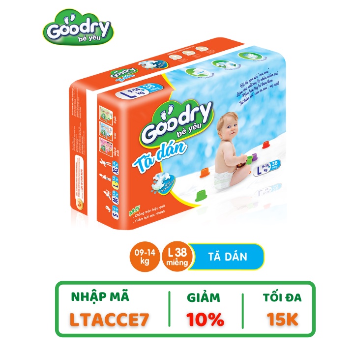 [Mã BMBAU50 giảm 7% đơn 99K] Bỉm Tã dán Goodry L38 bên bé yêu mỗi bước đầu đời