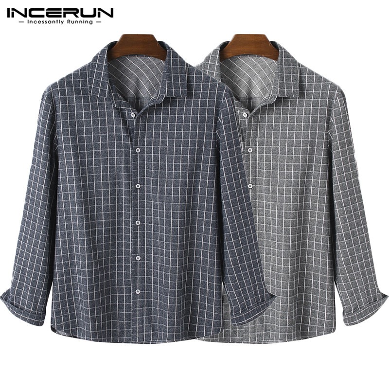 Áo Sơ Mi INCERUN Dài Tay Họa Tiết Kẻ Ô Thời Trang Dành Cho Nam | BigBuy360 - bigbuy360.vn