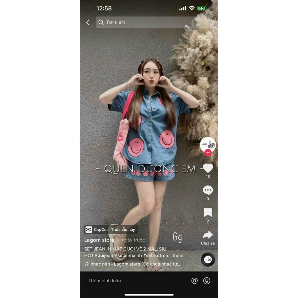 sét bộ đùi jean sơ mi mặt cười hot