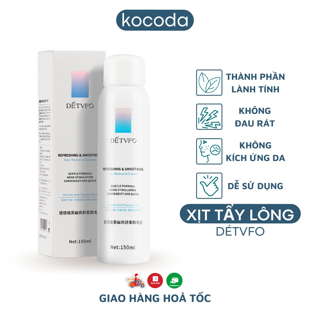 Xịt tẩy lông DETVFO Không Đau Lành Tính Dịu Nhẹ - Kem tẩy lông nách, tay, chân, lưng dạng xịt 150ml KOCODA